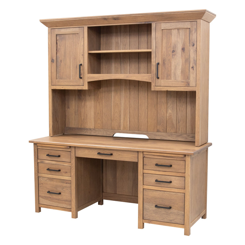 Jamestown Hickory Wood Flat Wall Desk with Hutch Top | WB