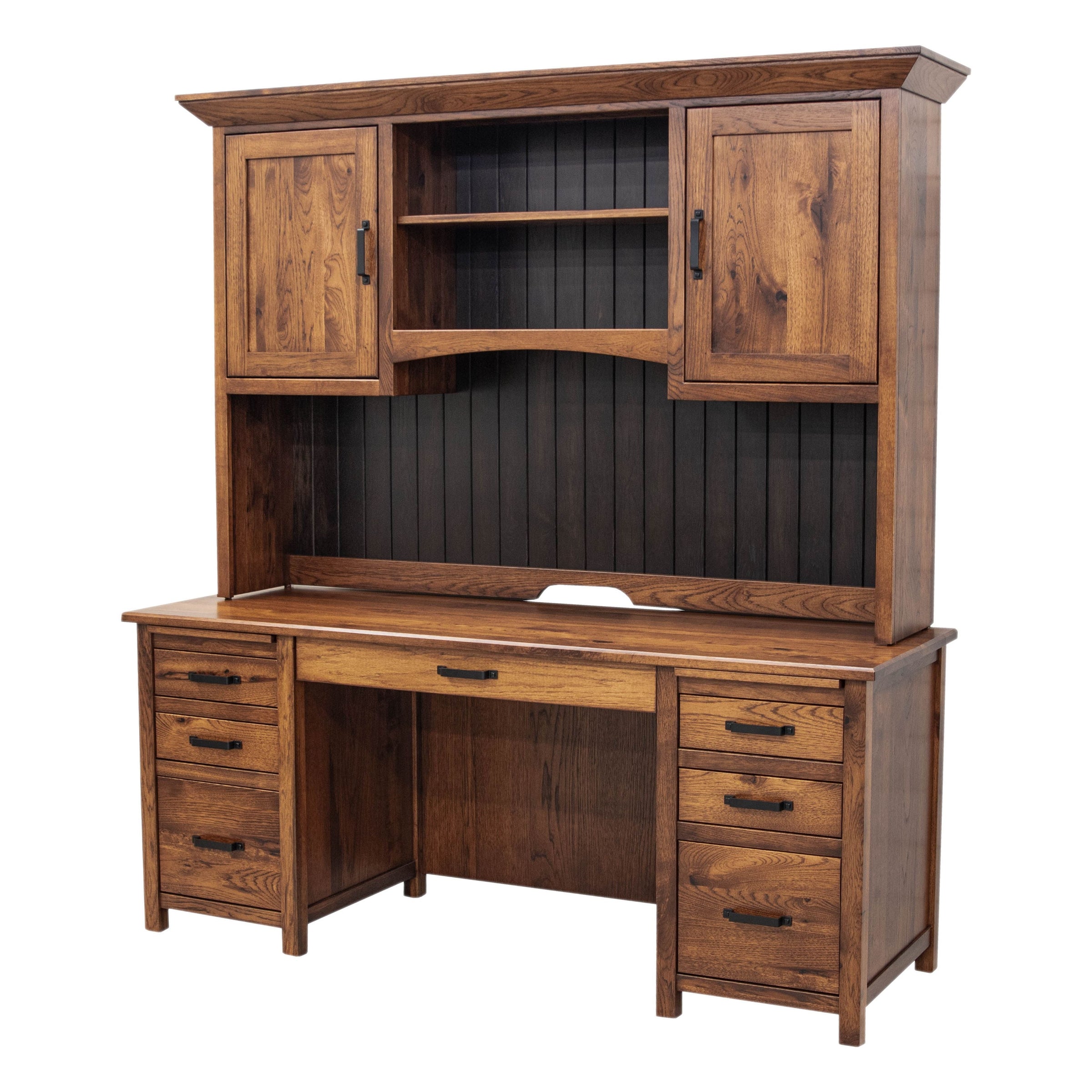 Jamestown Hickory Wood Flat Wall Desk with Hutch Top | H-ASB&M-EB
