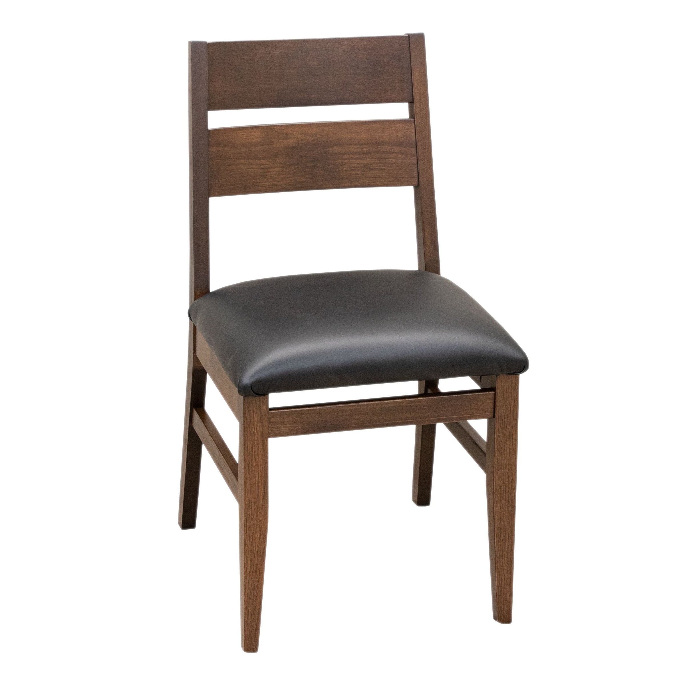 Lakeville Hickory Wood Side Dining Chair with Black Faux Leather Seat | BV