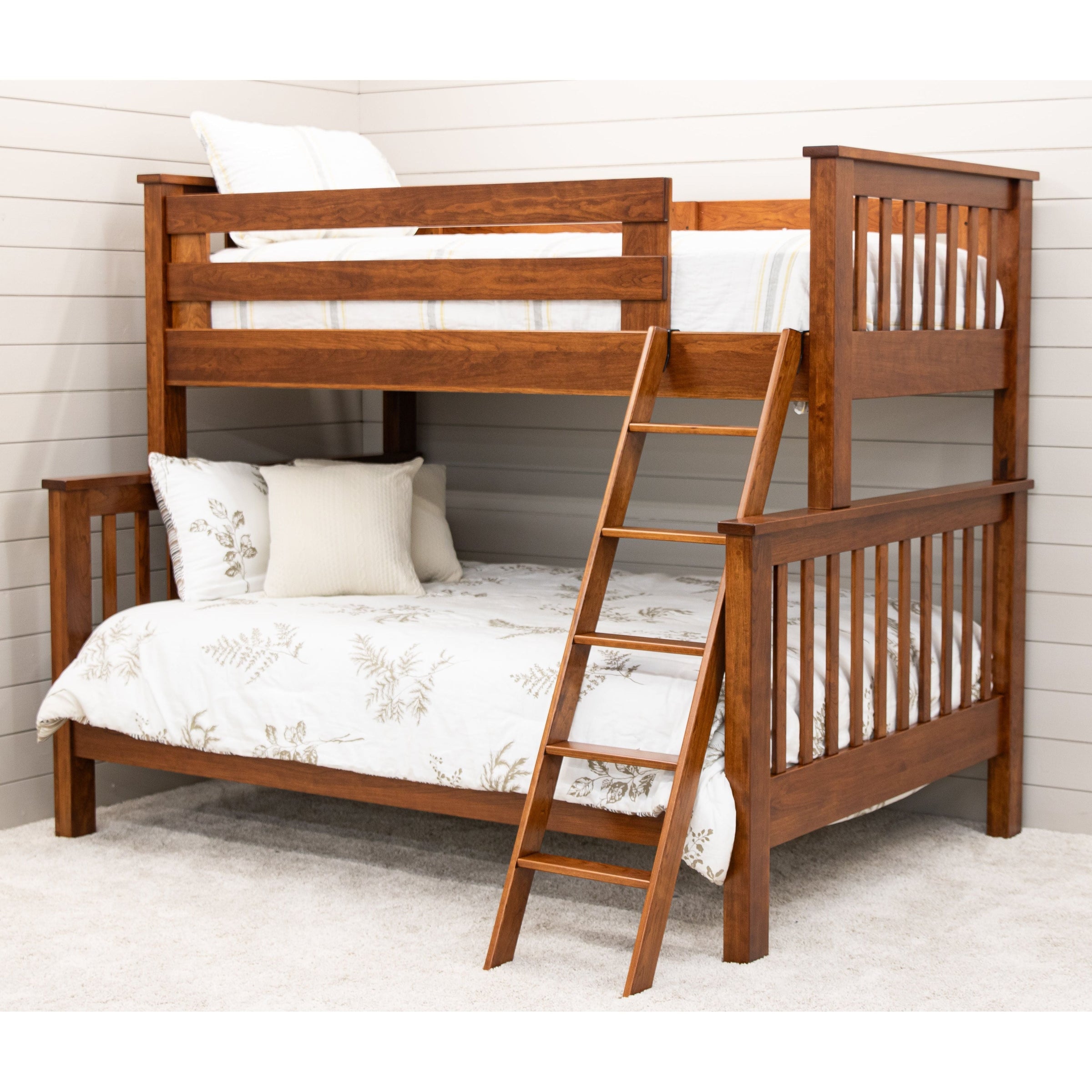 Yoder's Amish Mission Cherry Wood Twin Over Full Bunk Bed with Ladder | MC