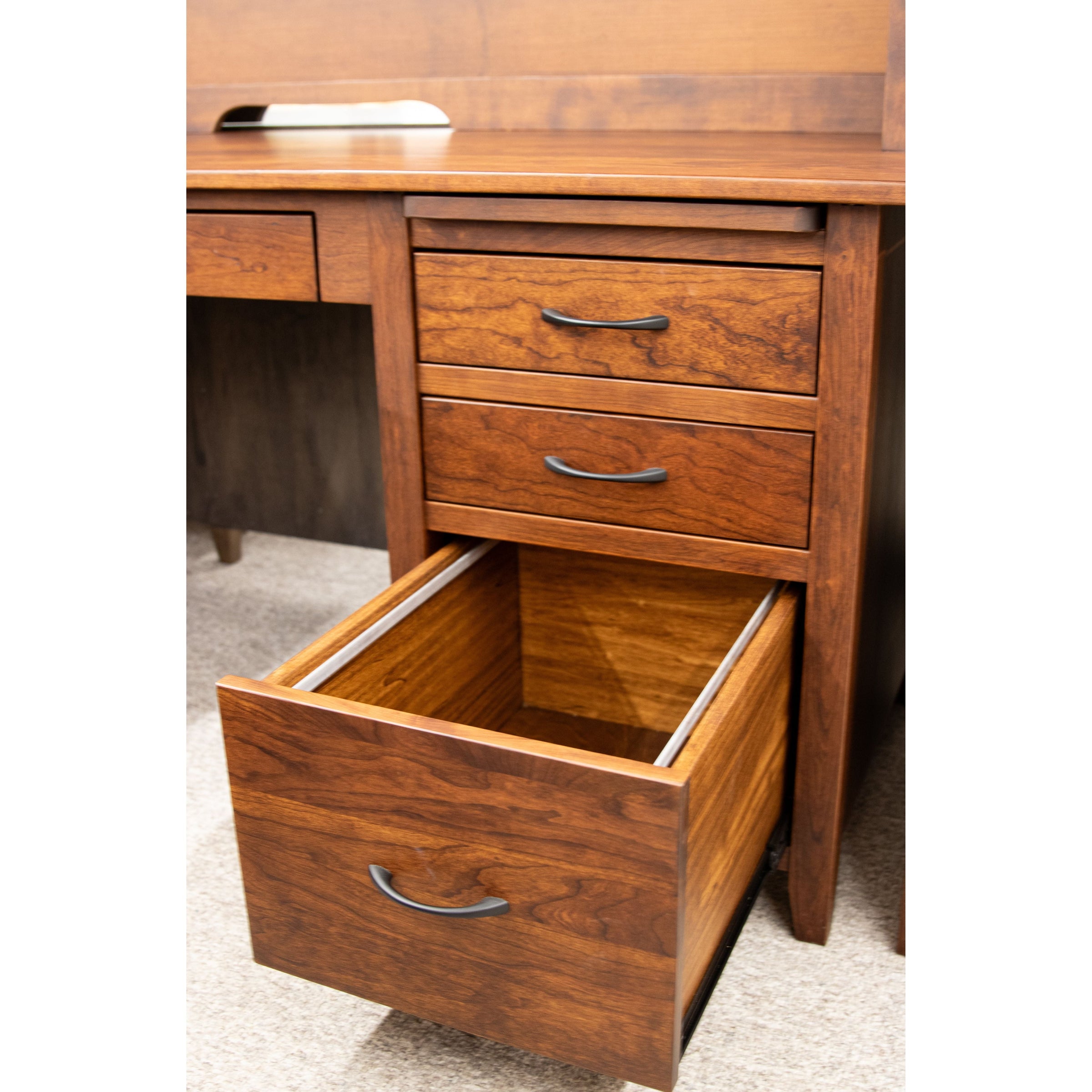 Jamestown Hickory Wood Flat Wall Desk with Hutch Top | H-ASB&M-EB