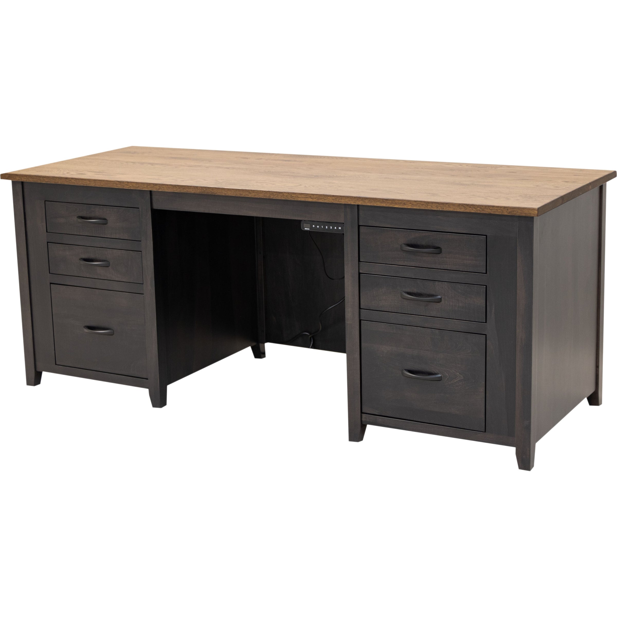 Michigan Black & Wood Adjustable Standing Executive Desk with Drawers | M-DK&QSWO-CO