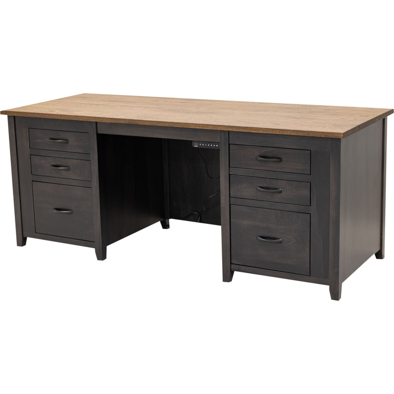 Michigan Black & Wood Adjustable Standing Executive Desk with Drawers | M-DK&QSWO-CO