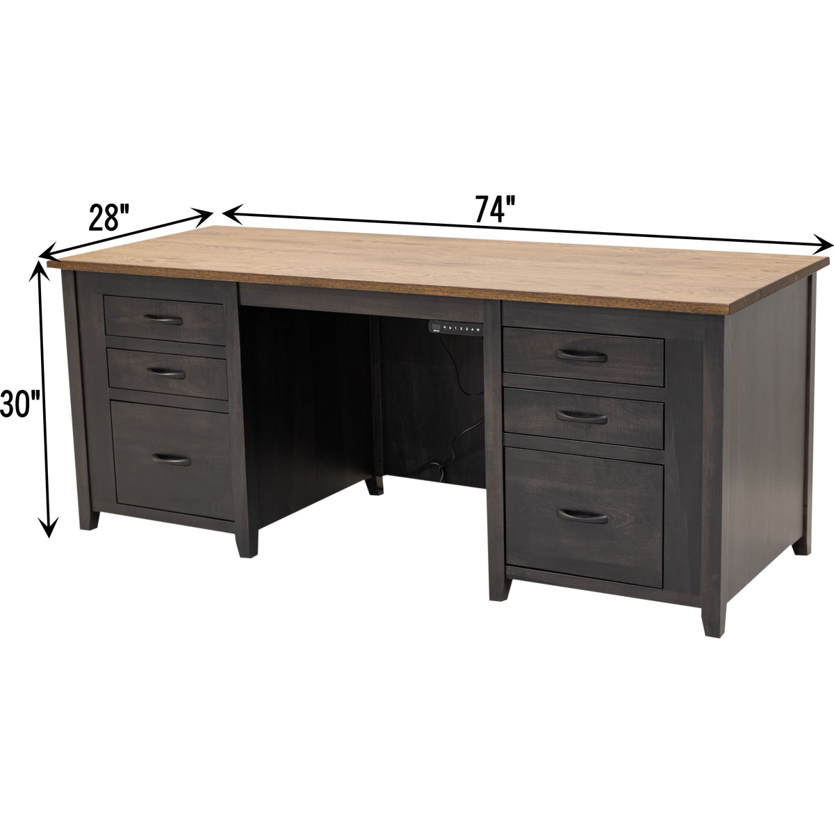 Michigan Black & Wood Adjustable Standing Executive Desk with Drawers | M-DK&QSWO-CO