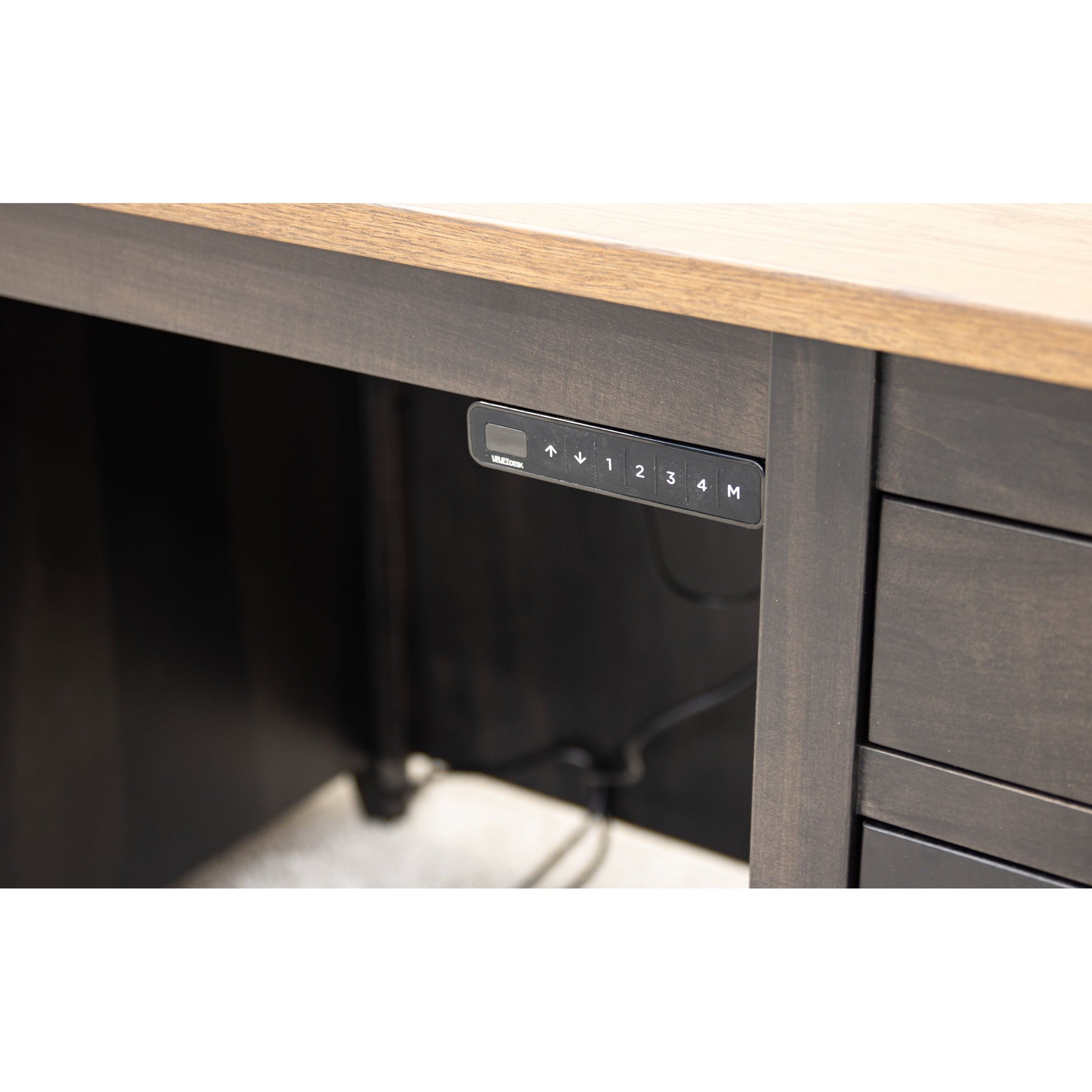 Michigan Black & Wood Adjustable Standing Executive Desk with Drawers | M-DK&QSWO-CO