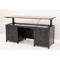 Michigan Black & Wood Adjustable Standing Executive Desk with Drawers | M-DK&QSWO-CO