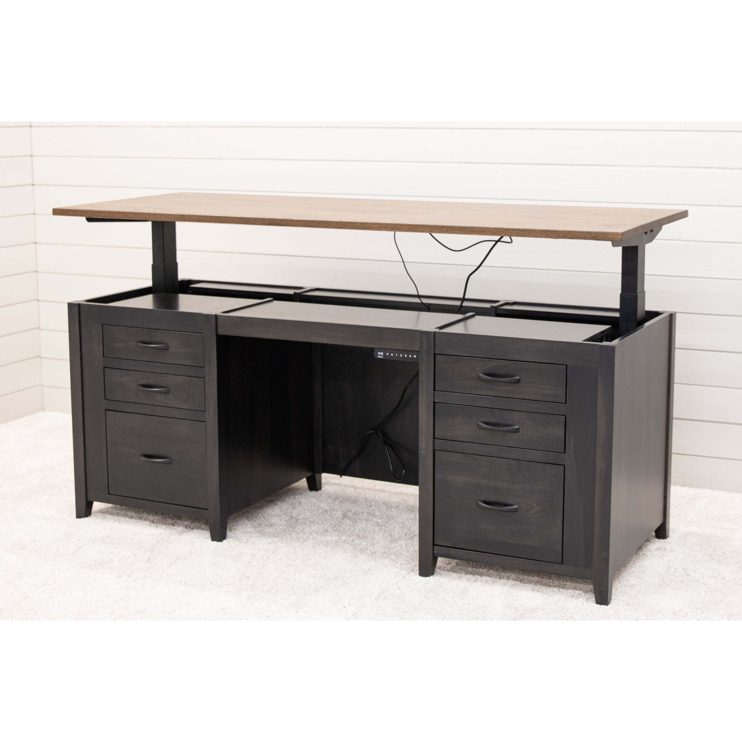 Michigan Black & Wood Adjustable Standing Executive Desk with Drawers | M-DK&QSWO-CO
