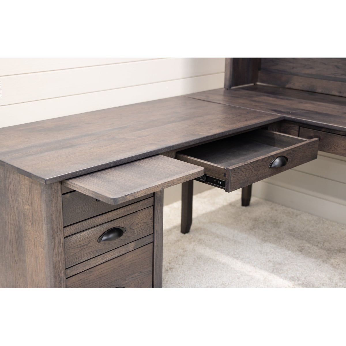 Michigan Hickory Wood L Desk with Hutch Top | GS