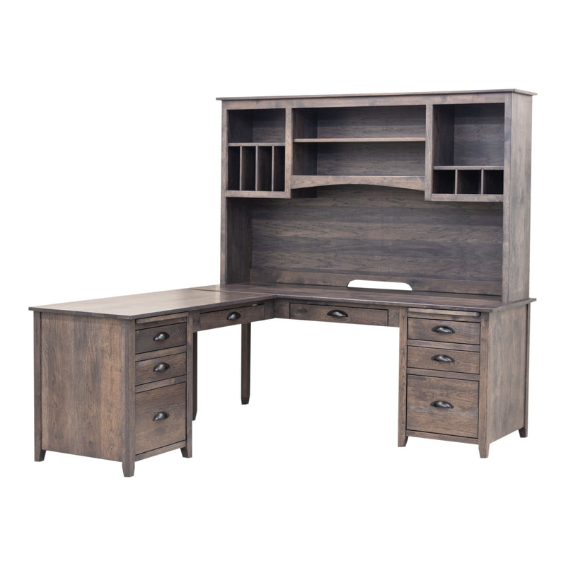 Michigan Hickory Wood L Desk with Hutch Top | GS