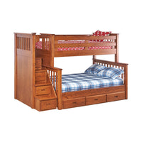 Yoder's Amish Mission Oak Wood Twin Over Full Bunk Bed with Step Unit | MC