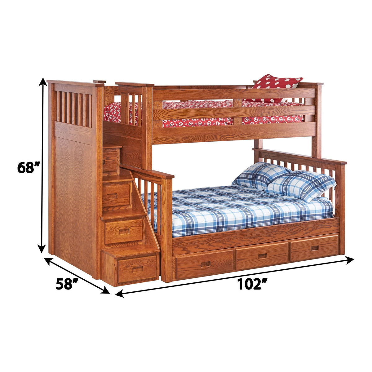 Yoder's Amish Mission Oak Wood Twin Over Full Bunk Bed with Step Unit | MC