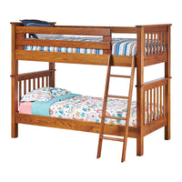 Yoder's Amish Mission Oak Wood Twin Over Twin Bunk Bed with Ladder | MC