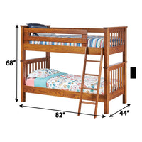 Yoder's Amish Mission Oak Wood Twin Over Twin Bunk Bed with Ladder | MC