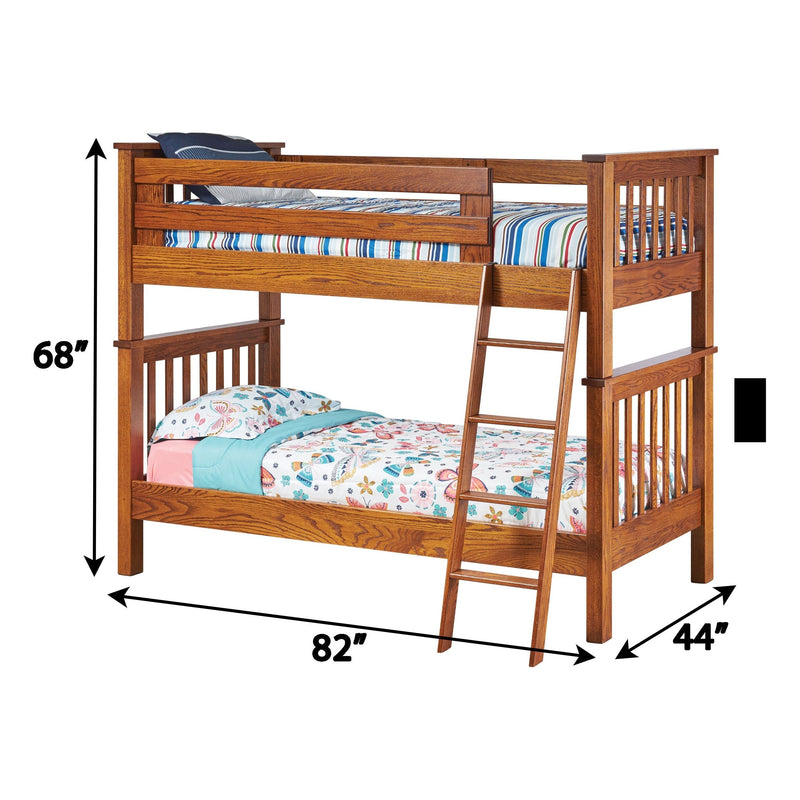 Yoder's Amish Mission Oak Wood Twin Over Twin Bunk Bed with Ladder | MC