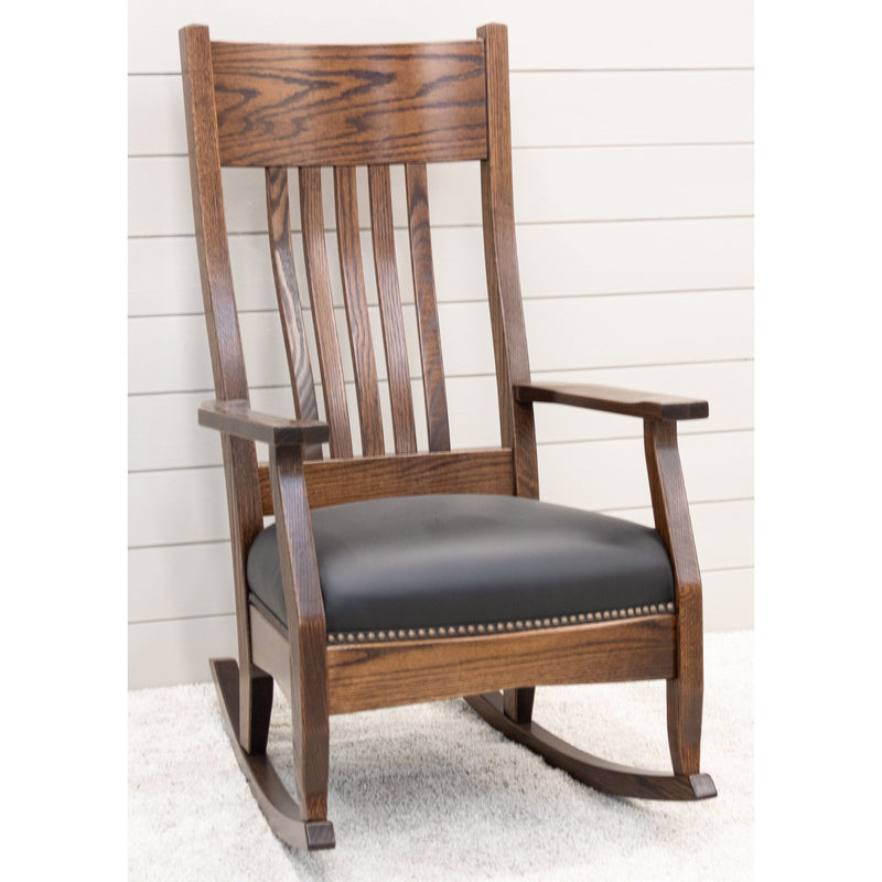 Amish Mission Black Leather Rocker | O-ASB