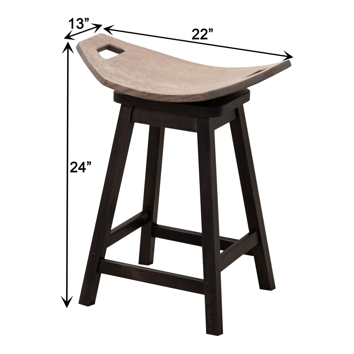 Monte 24" Black & Wood Saddle Swivel Bar Stool | M-EB&RQSWO-GB