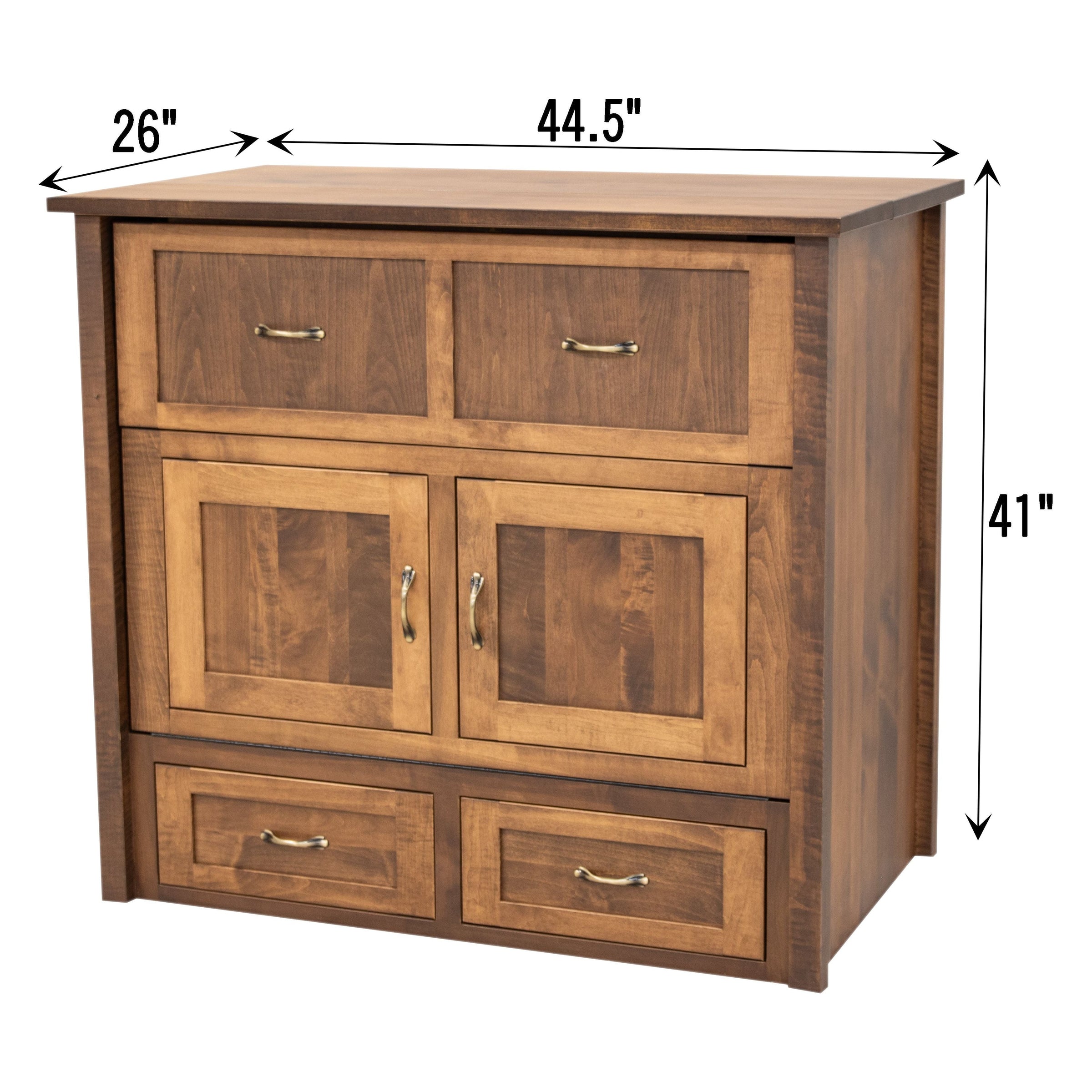 Amish Mission Maple Wood Twin Size Murphy Bed Cabinet with Drawers | HC
