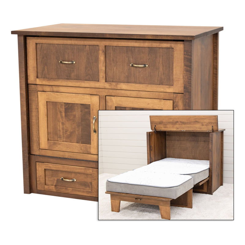 Amish Mission Maple Wood Twin Size Murphy Bed Cabinet with Drawers | HC