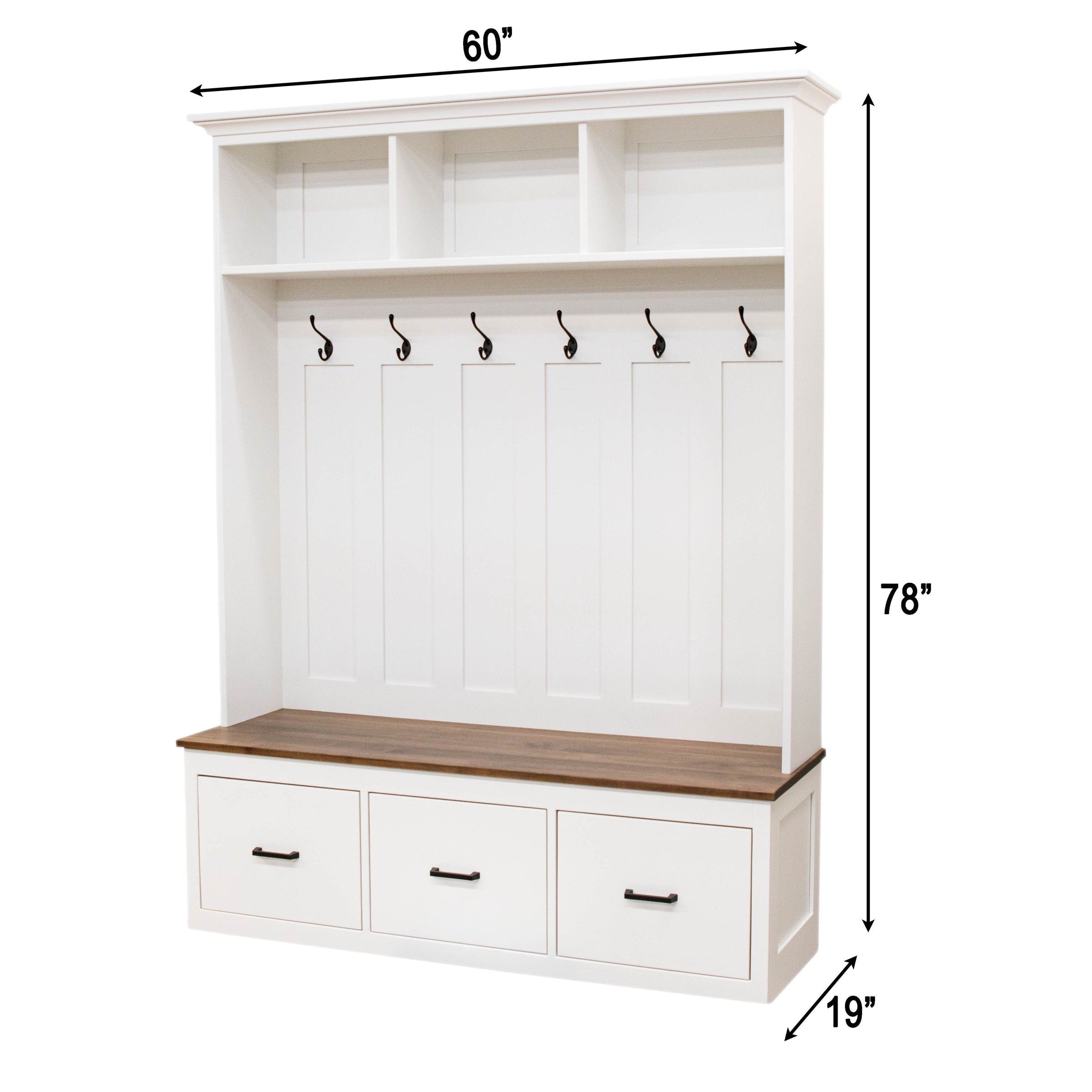 Amish Shaker White & Wood Hall Tree Bench | M-DW&CO