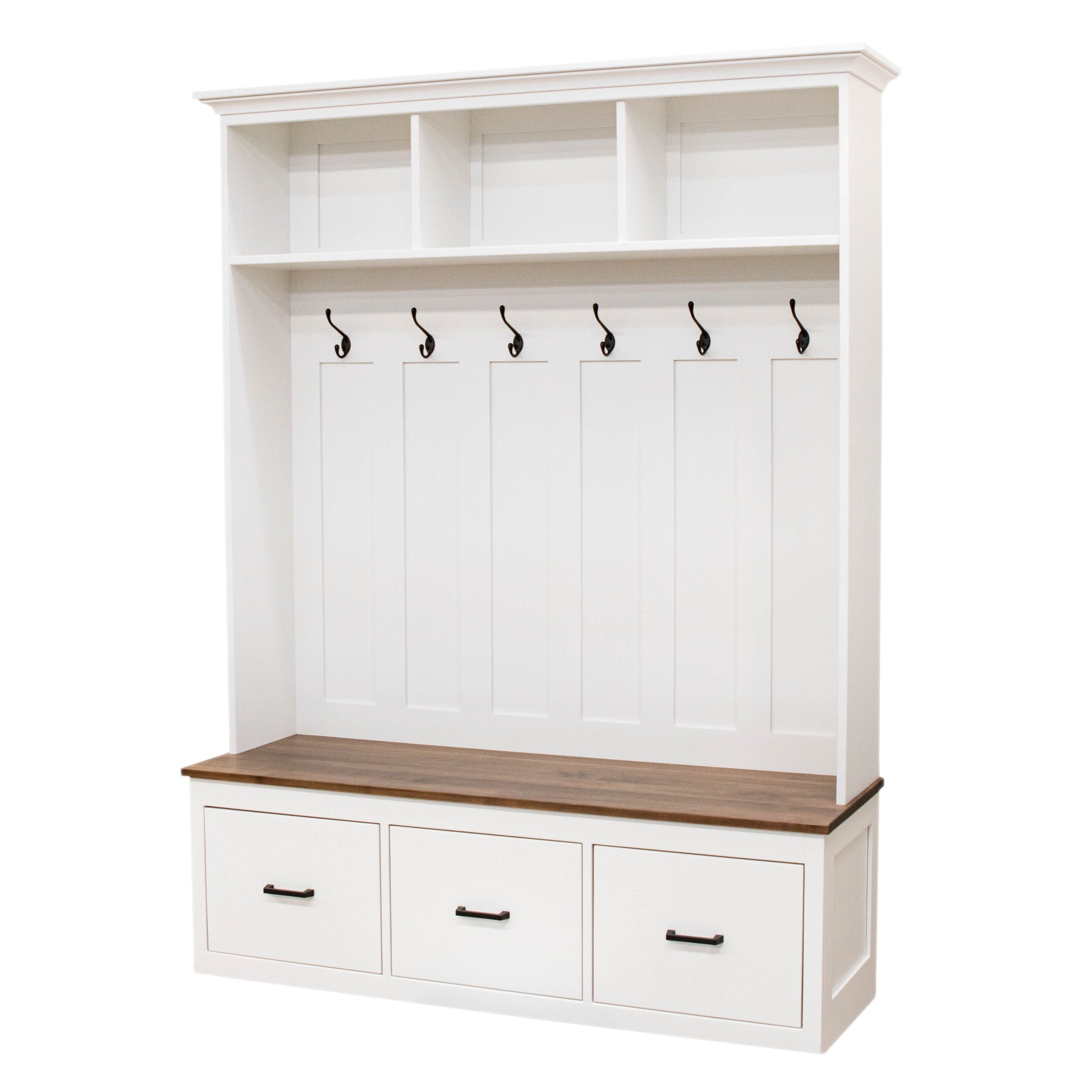 Amish Shaker White & Wood Hall Tree Bench | M-DW&CO
