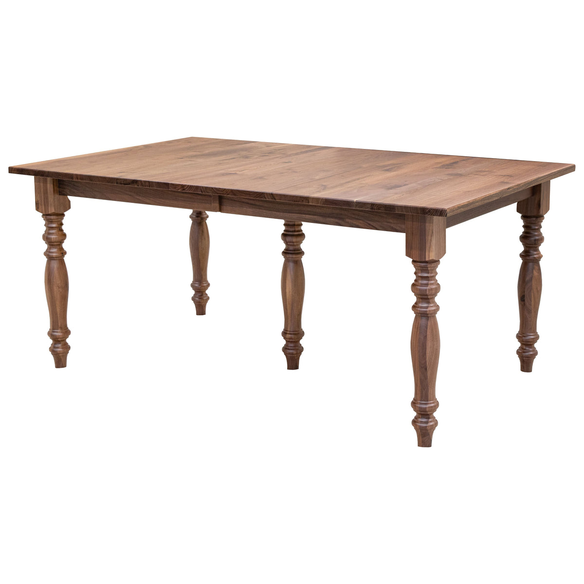 A modern turned leg Walnut extending dining table with self-storing leaves