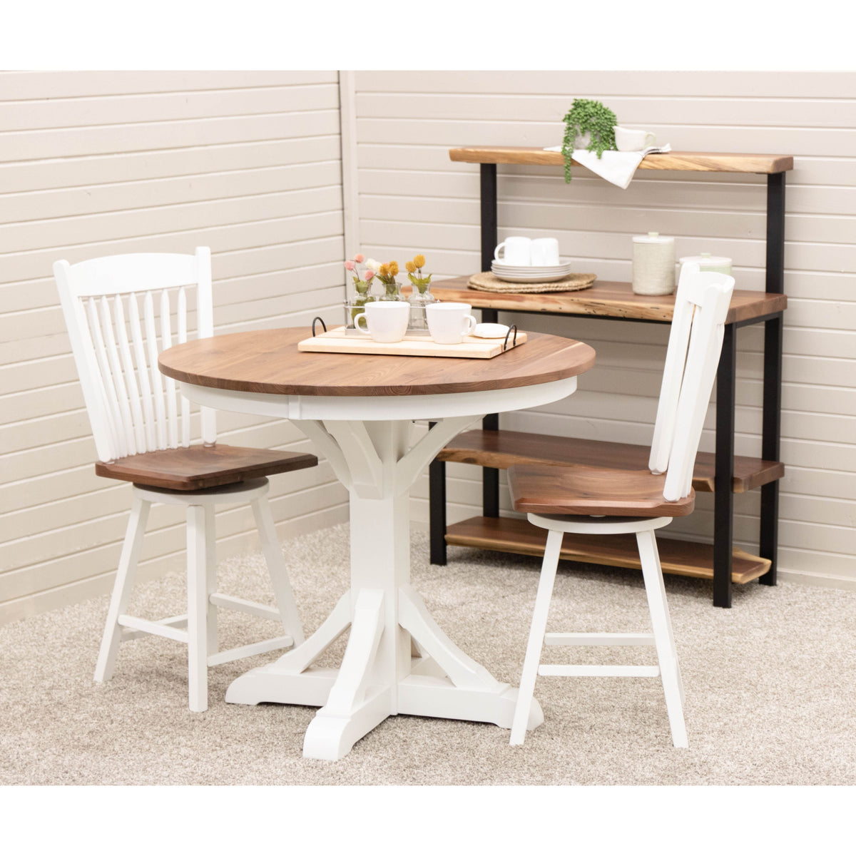 Norris Round White & Wood Pub Table | M-DW&W-NAT