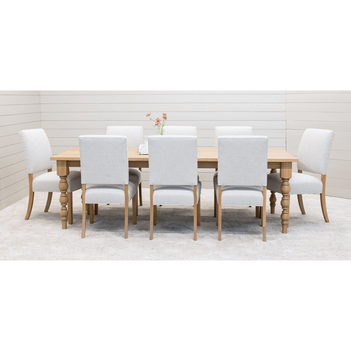 Patterson Turned Leg White Oak Wood Large Extending Dining Table | DS