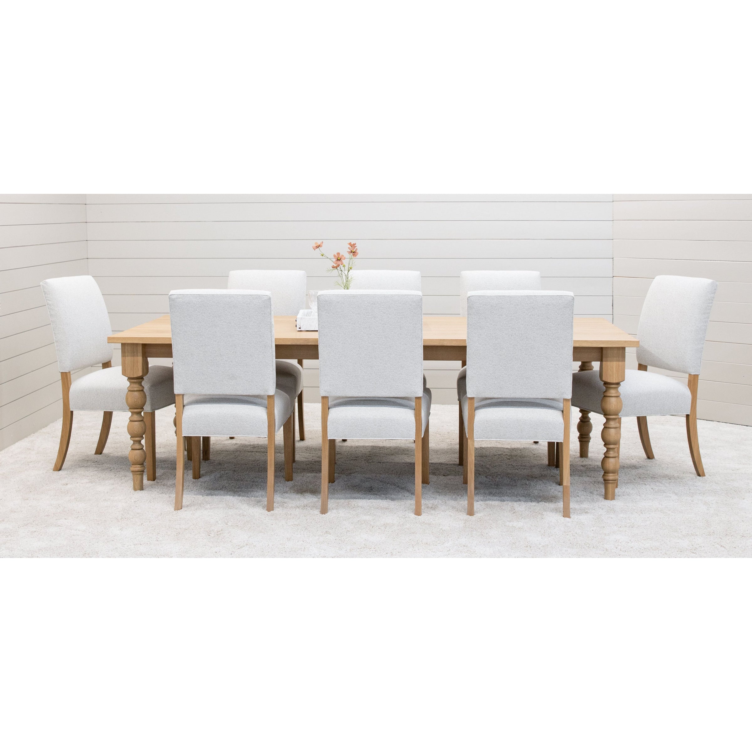 Patterson Turned Leg White Oak Wood Large Extending Dining Table | DS