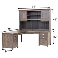 Princeton L White Oak Wood Desk with Hutch Top | SB