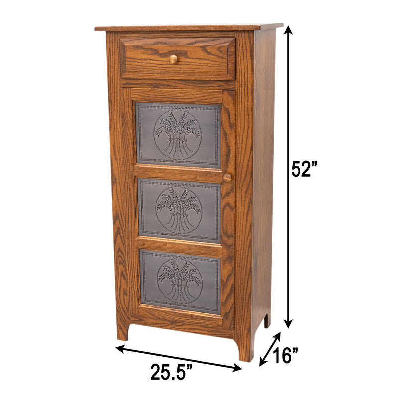 Single Door Oak Wood Pie Safe with Copper Wheat Tins | O-MC