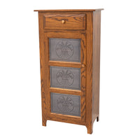 Single Door Oak Wood Pie Safe with Copper Wheat Tins | O-MC