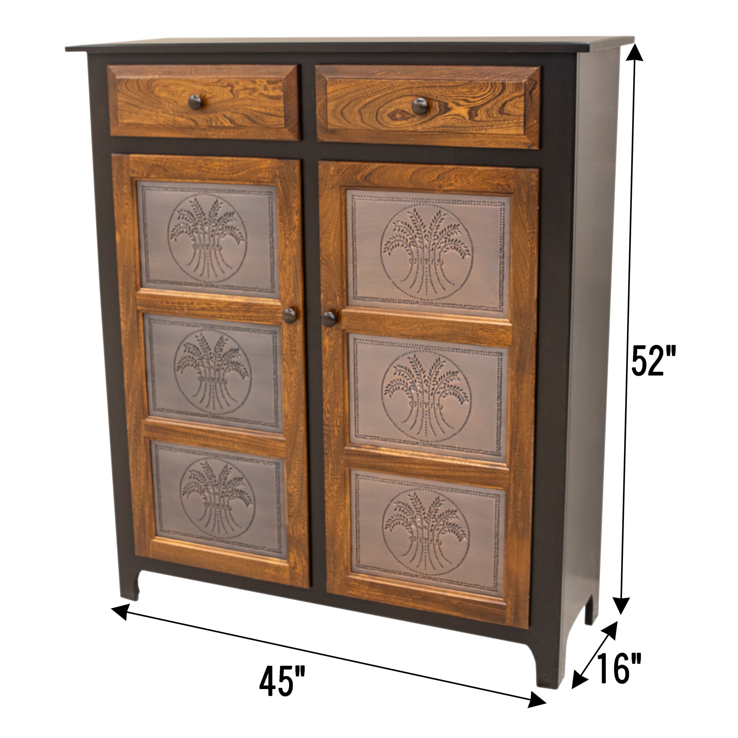 Double Door Black & Wood Pie Safe with Copper Wheat Tins | M-EB&E-MC