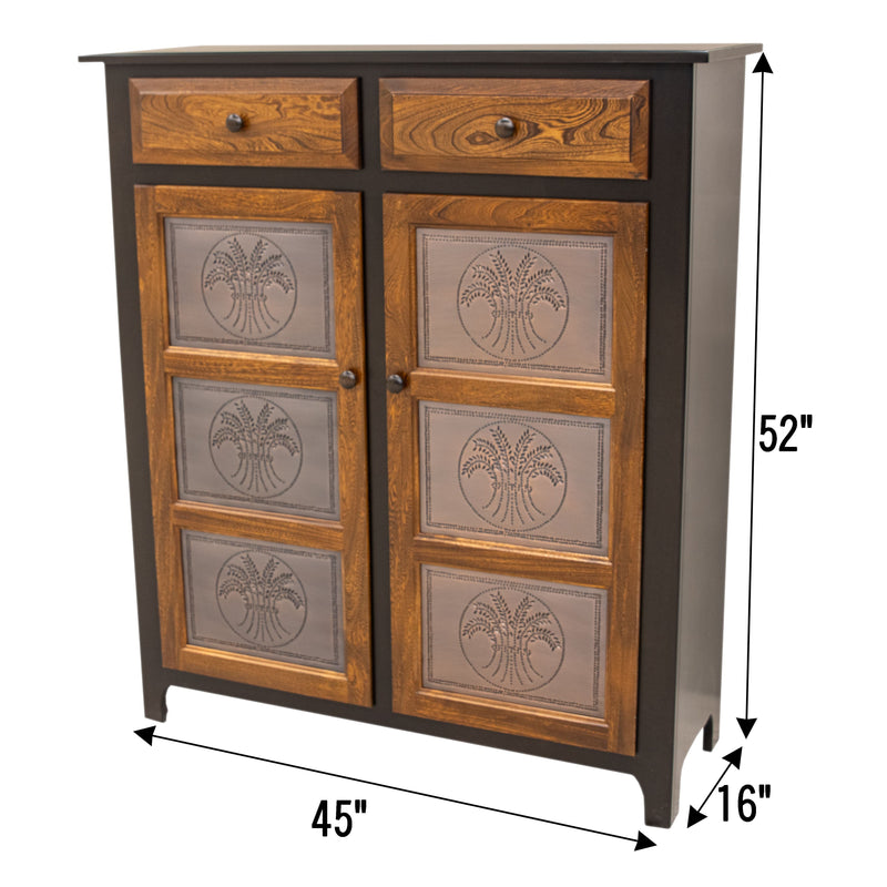 Double Door Black & Wood Pie Safe with Copper Wheat Tins | M-EB&E-MC