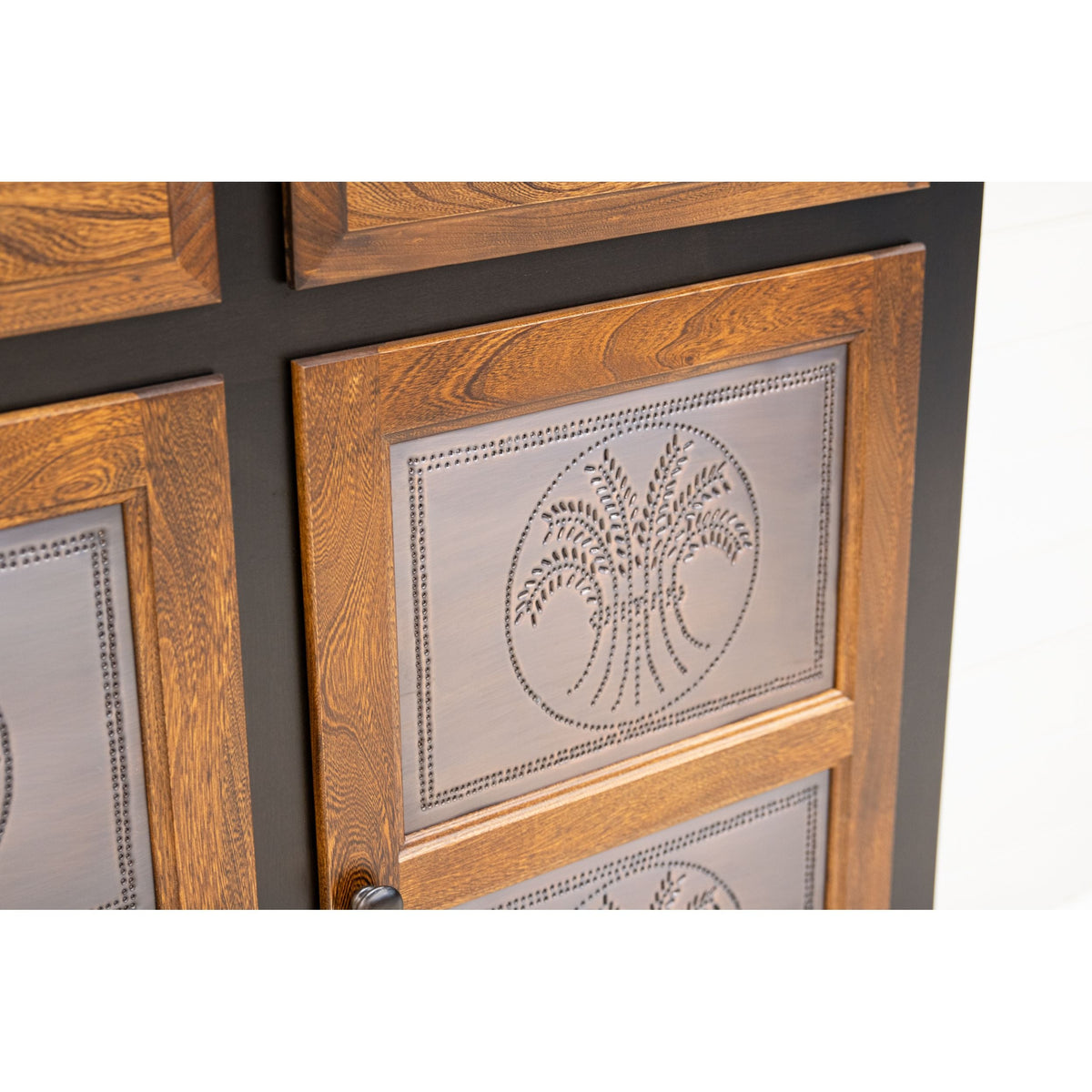Double Door Black & Wood Pie Safe with Copper Wheat Tins | M-EB&E-MC