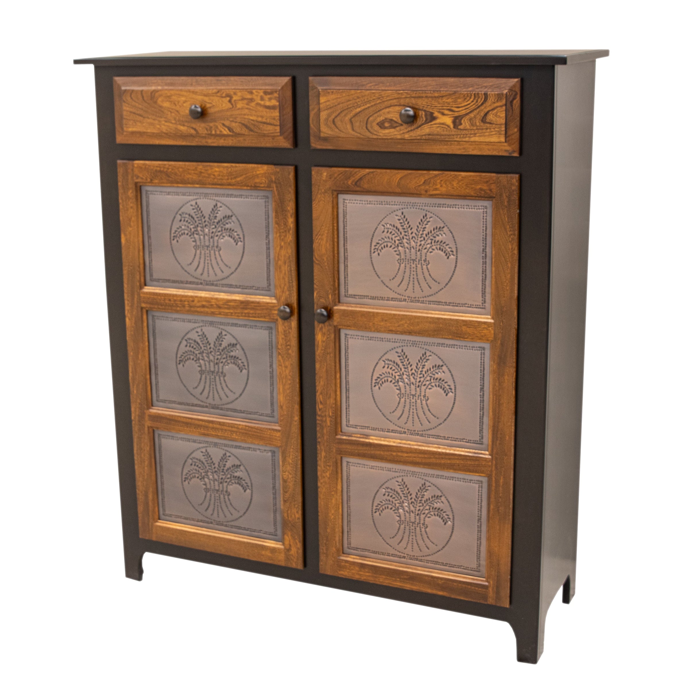 Double Door Black & Wood Pie Safe with Copper Wheat Tins | M-EB&E-MC