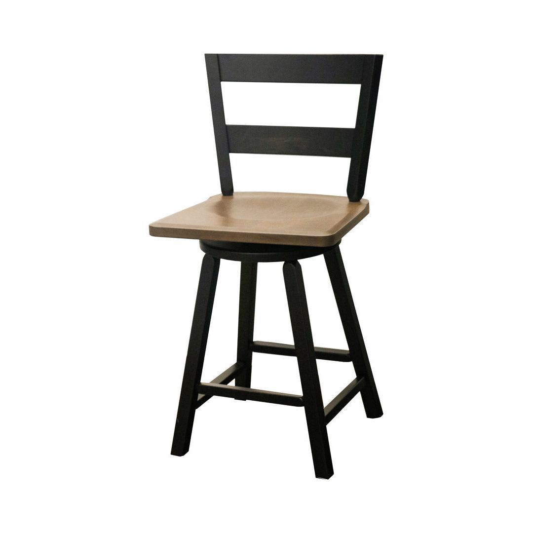 Sharon 24" Black & Wood 2-Slat Swivel Bar Stool | M-EB&DCD
