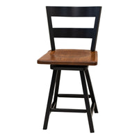 Sharon 24" Black & Wood 2-Slat Swivel Bar Stool | M-EB&E-MC