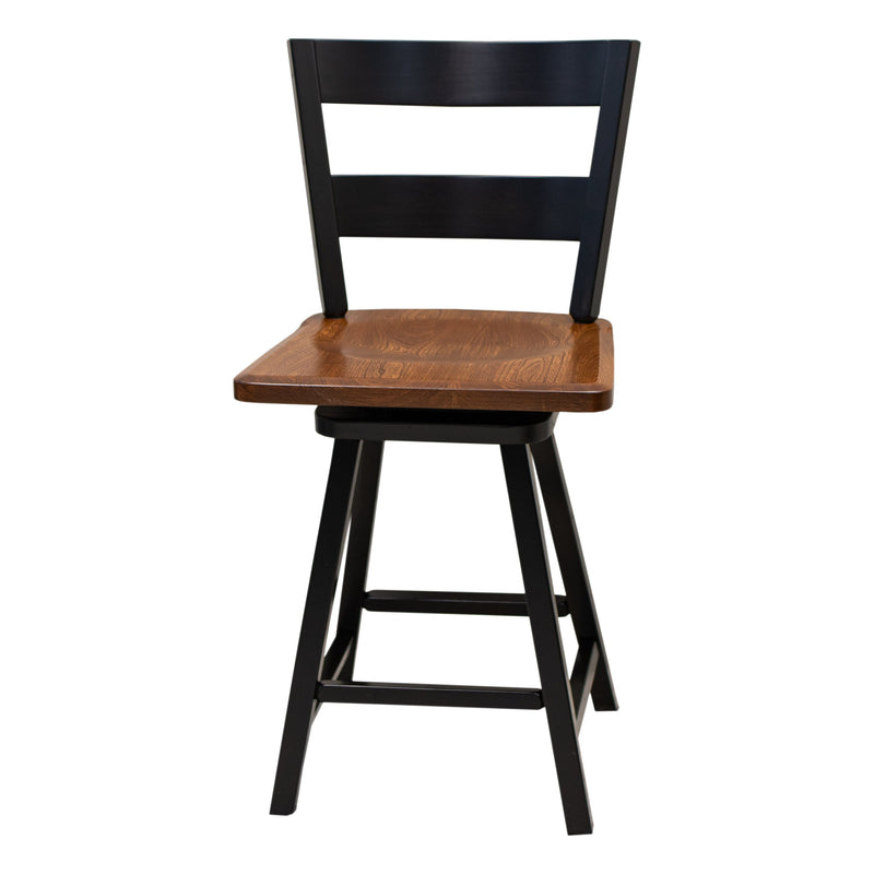 Sharon 24" Black & Wood 2-Slat Swivel Bar Stool | M-EB&E-MC