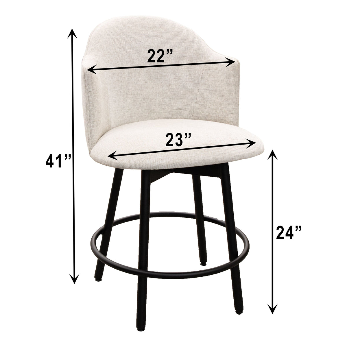 Dover 24" Upholstered Swivel Bar Stool with Black Metal Base | 7-94