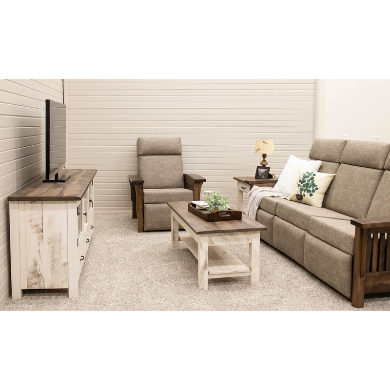 Amish Mission Wallhugger Reclining Sofa with Wood Arms