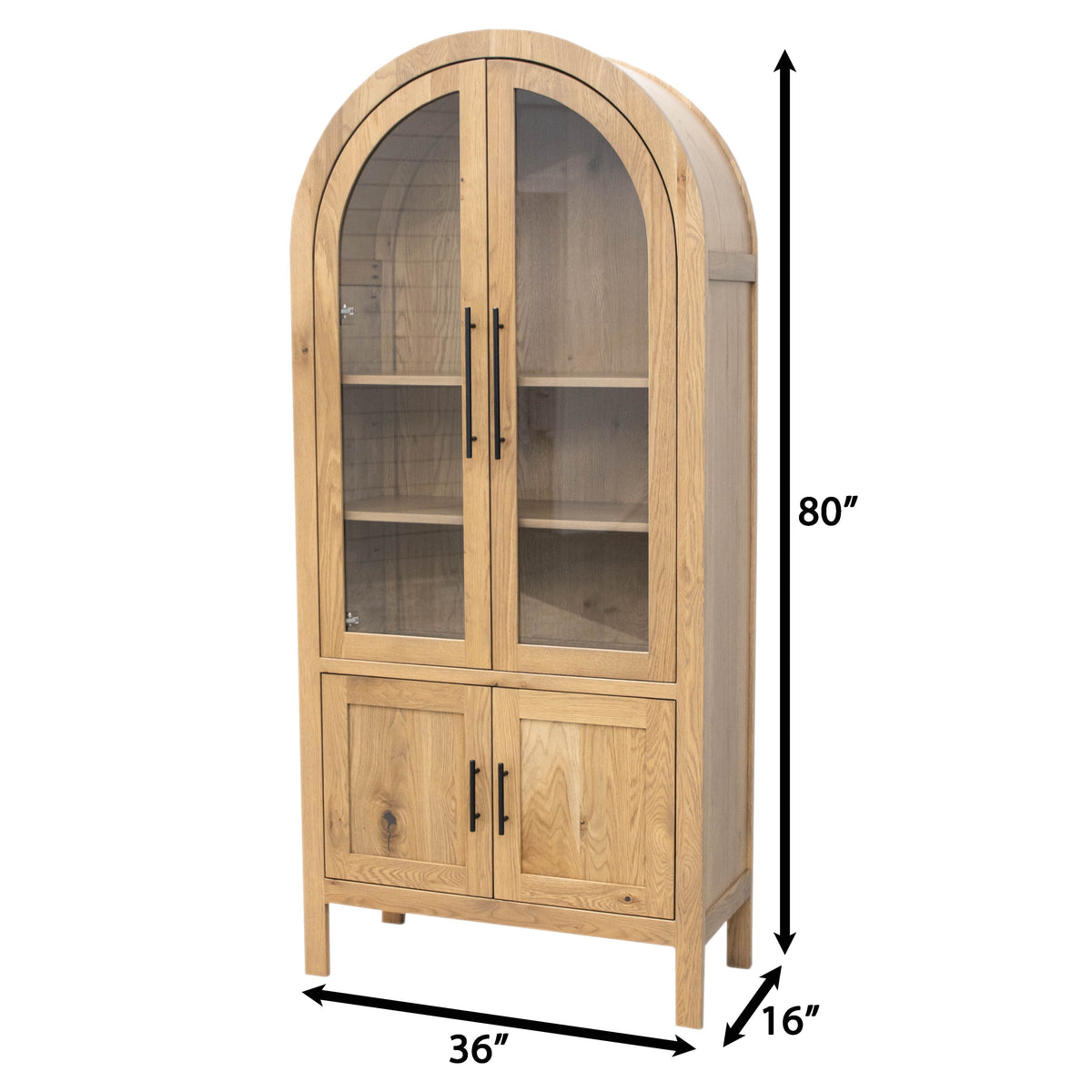 Woodstock Black Maple Wood Arched Bookcase with Doors | M-EB&RW-NAT