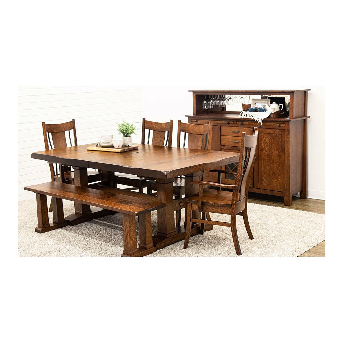 Richwood Quarter Sawn White Oak Wood Extending Dining Table with Built-Down Top | GB