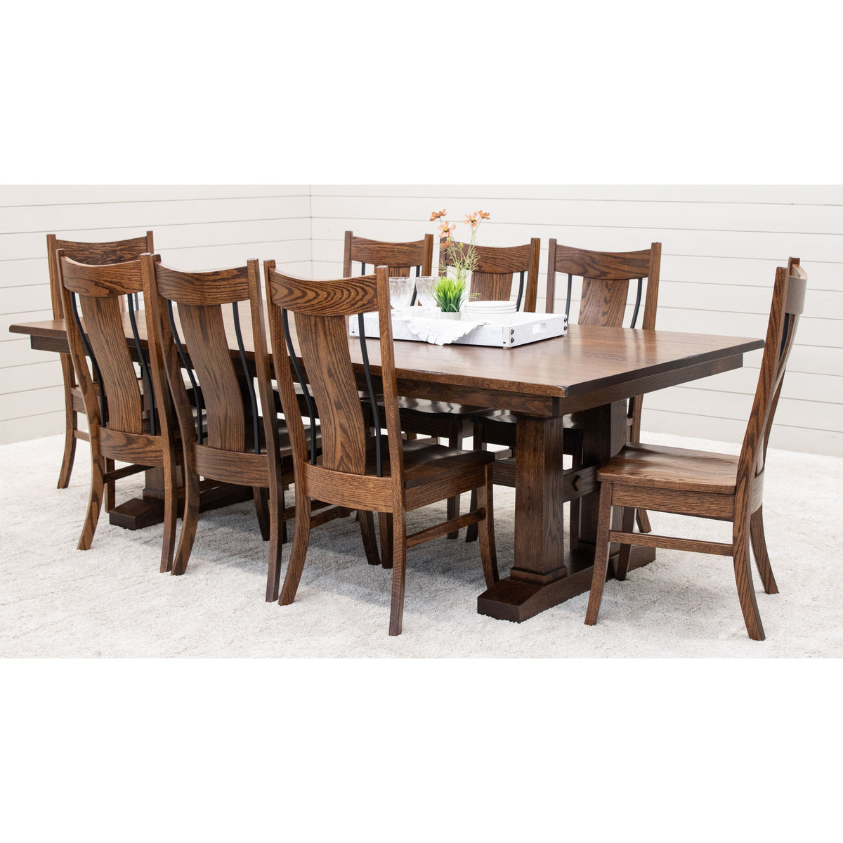 Richwood Oak Wood Large Extending Amish Trestle Dining Table | ASB