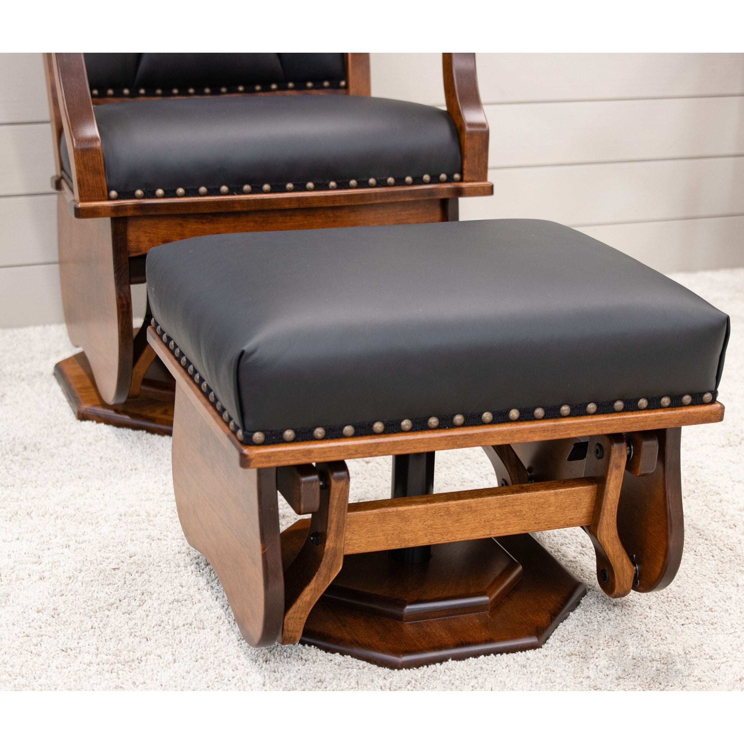 Clarksburg Swivel Black Leather Glider & Ottoman | C-MC