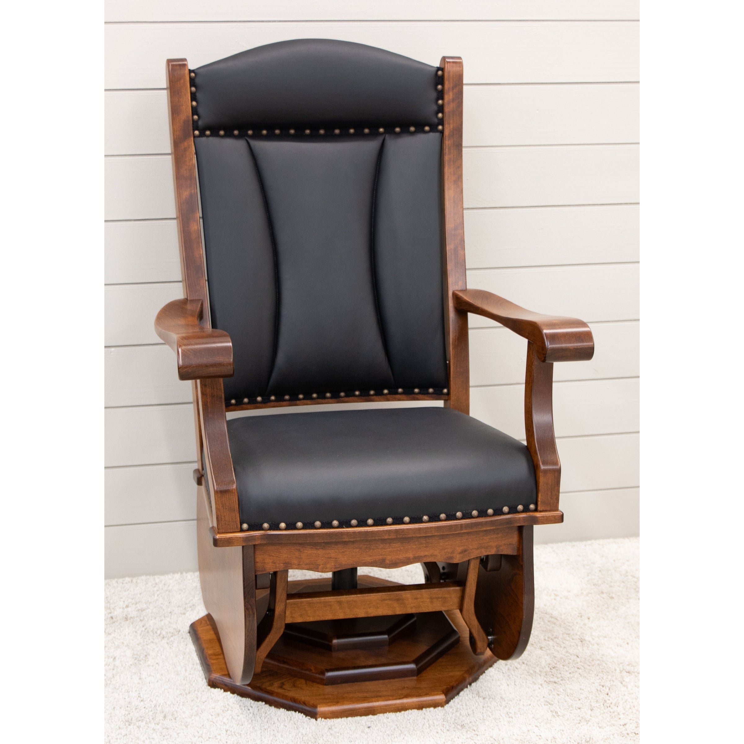 Clarksburg Swivel Black Leather Glider & Ottoman | C-MC