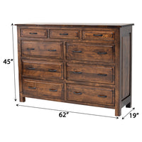 Sugar Creek Amish Rustic 9-Drawer Tall Dresser