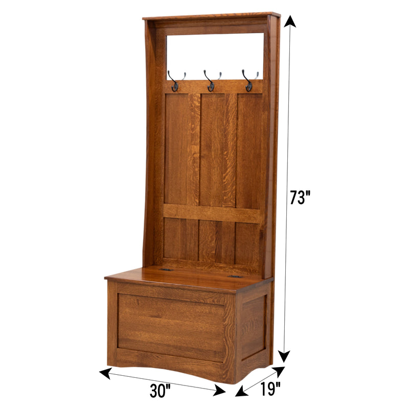 Amish Classic Quarter Sawn White Oak Wood Hall Tree Bench | MC