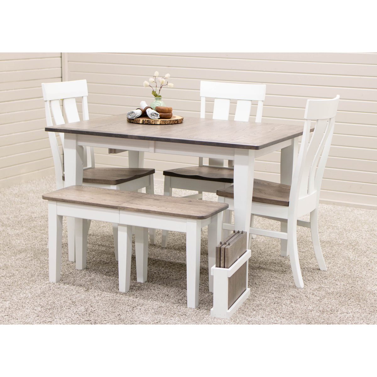 Seattle Shaker White & Wood Expandable Dining Bench | M-DW&RWO-GRB