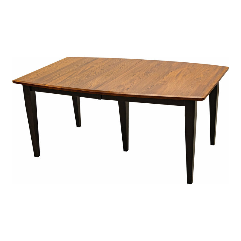 A classic Amish Shaker extending dining table with Elm wood top and black legs
