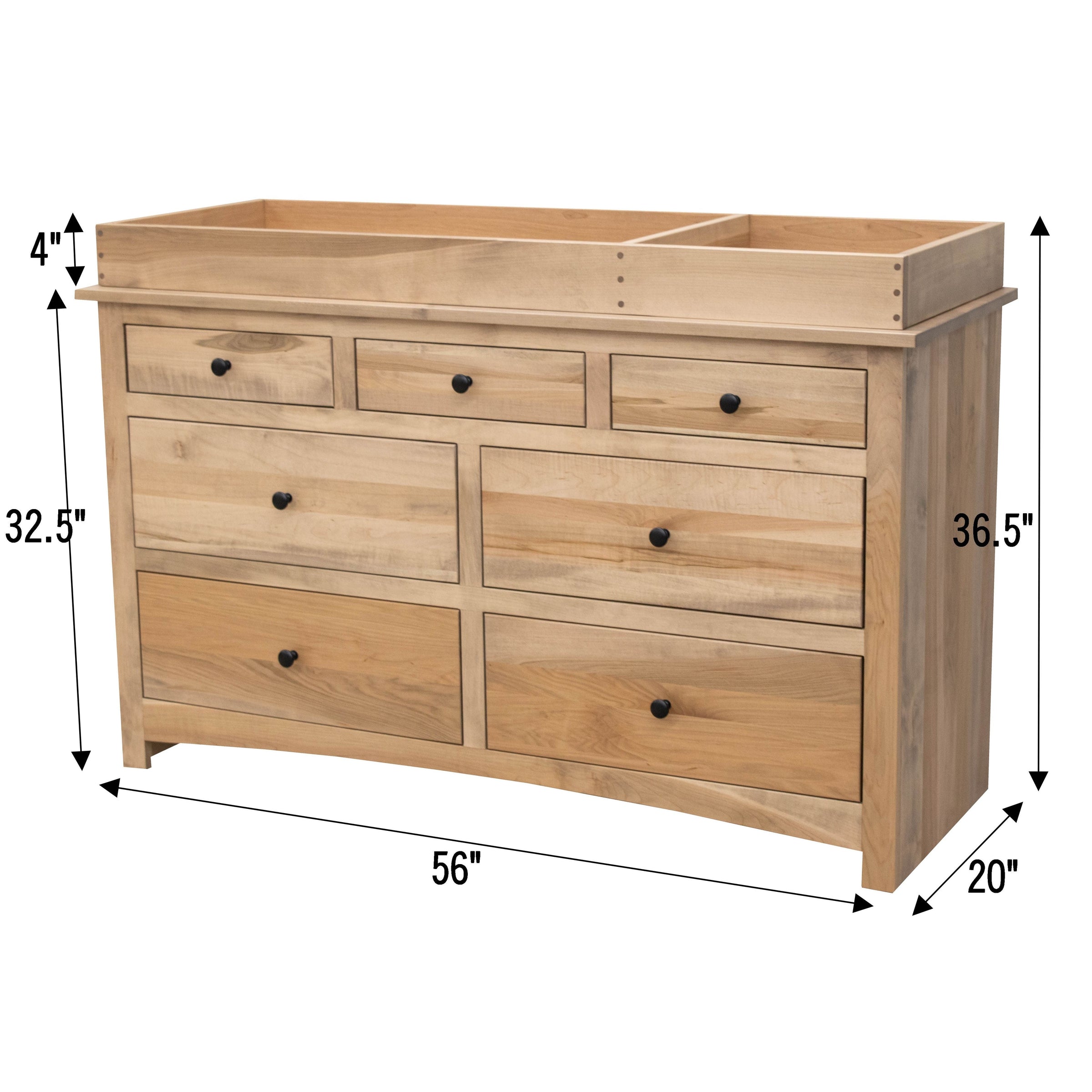 Amish Shaker Maple Wood 7-Drawer Nursery Dresser with Changing Topper | DS